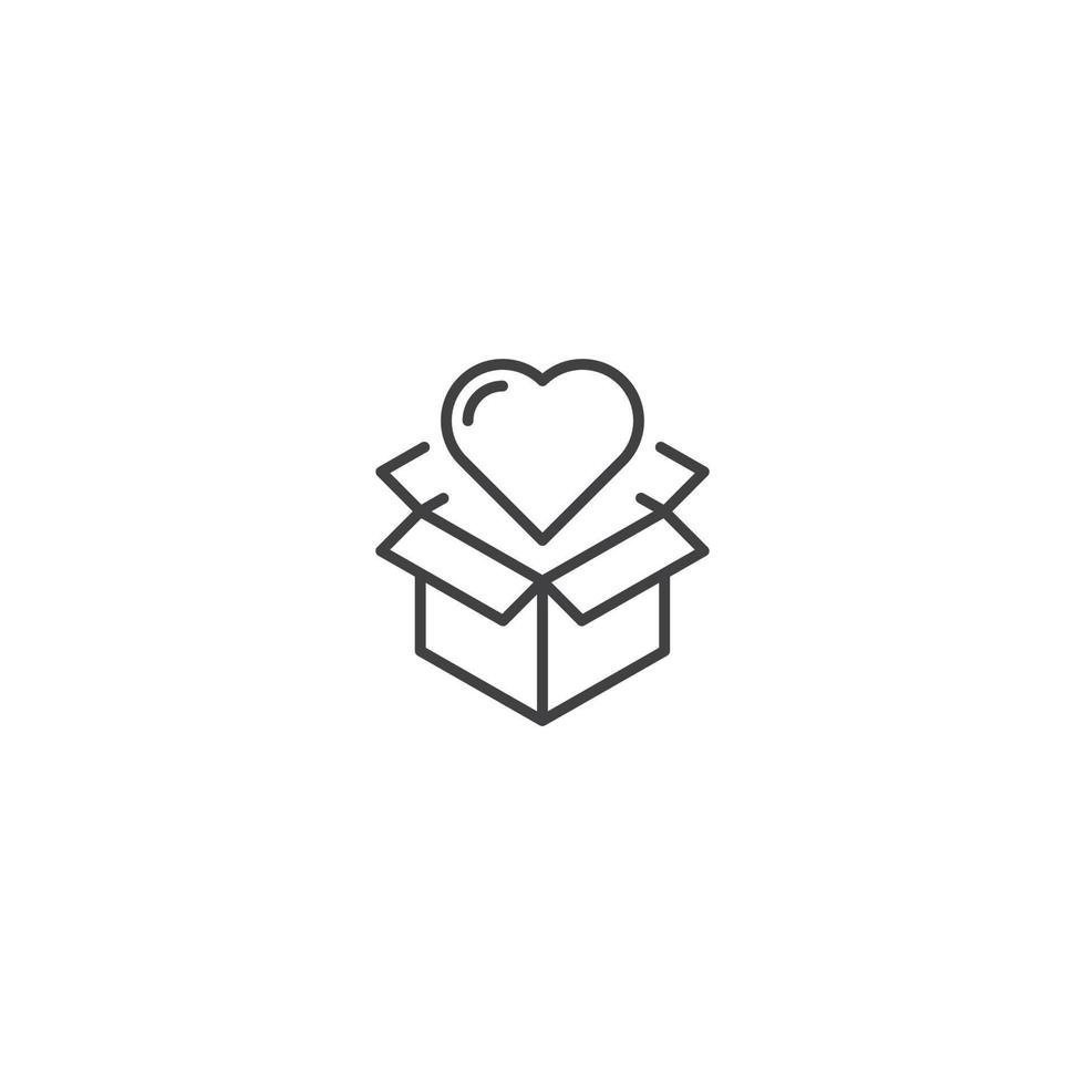 Box love donation, open heart, surprise gift. Vector icon template