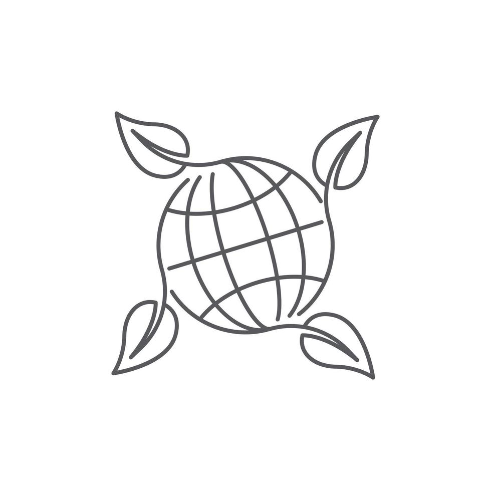 ambiental, planeta del mundo ecológico, globo terráqueo con hoja. plantilla de icono de logotipo de contorno vectorial vector