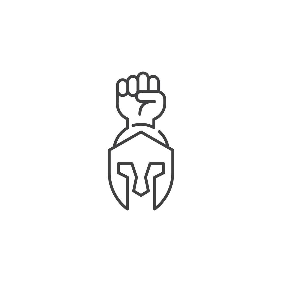 poder de gladiador, casco espartano con puño levantado. plantilla de icono de logotipo vectorial vector