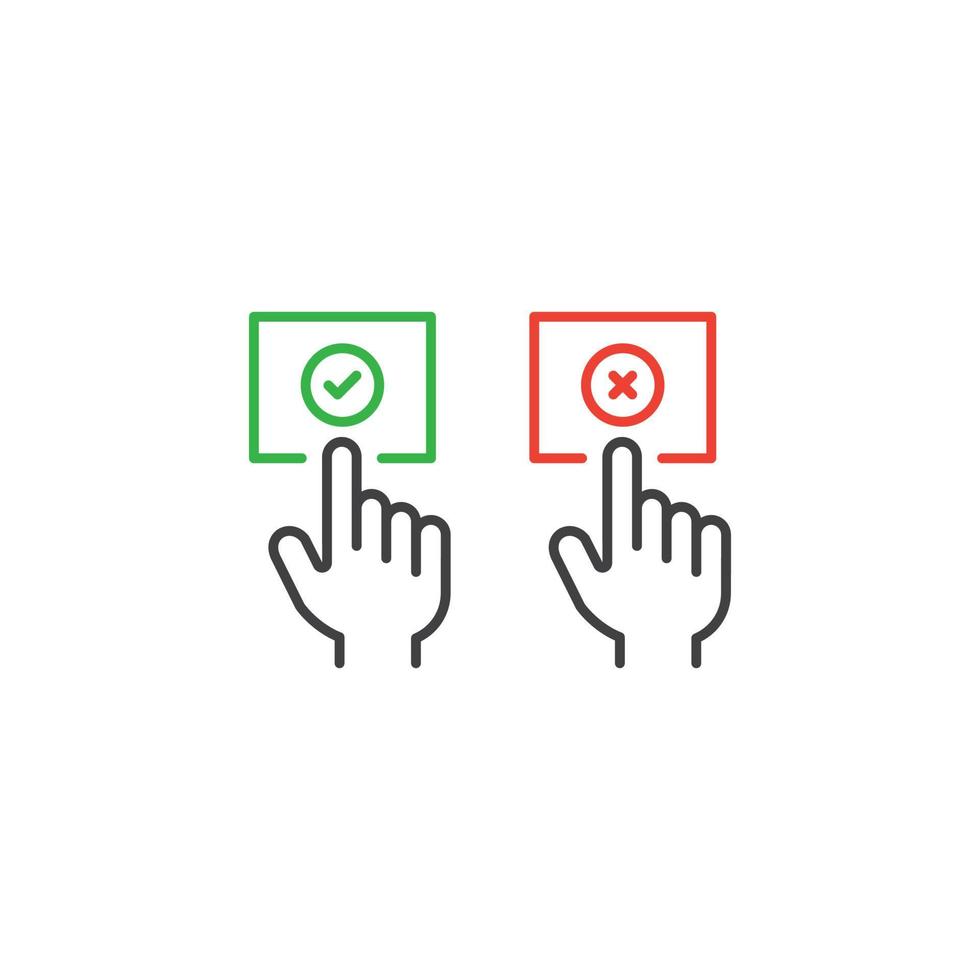 Hand pressing vote yes or no button. Vector icon template