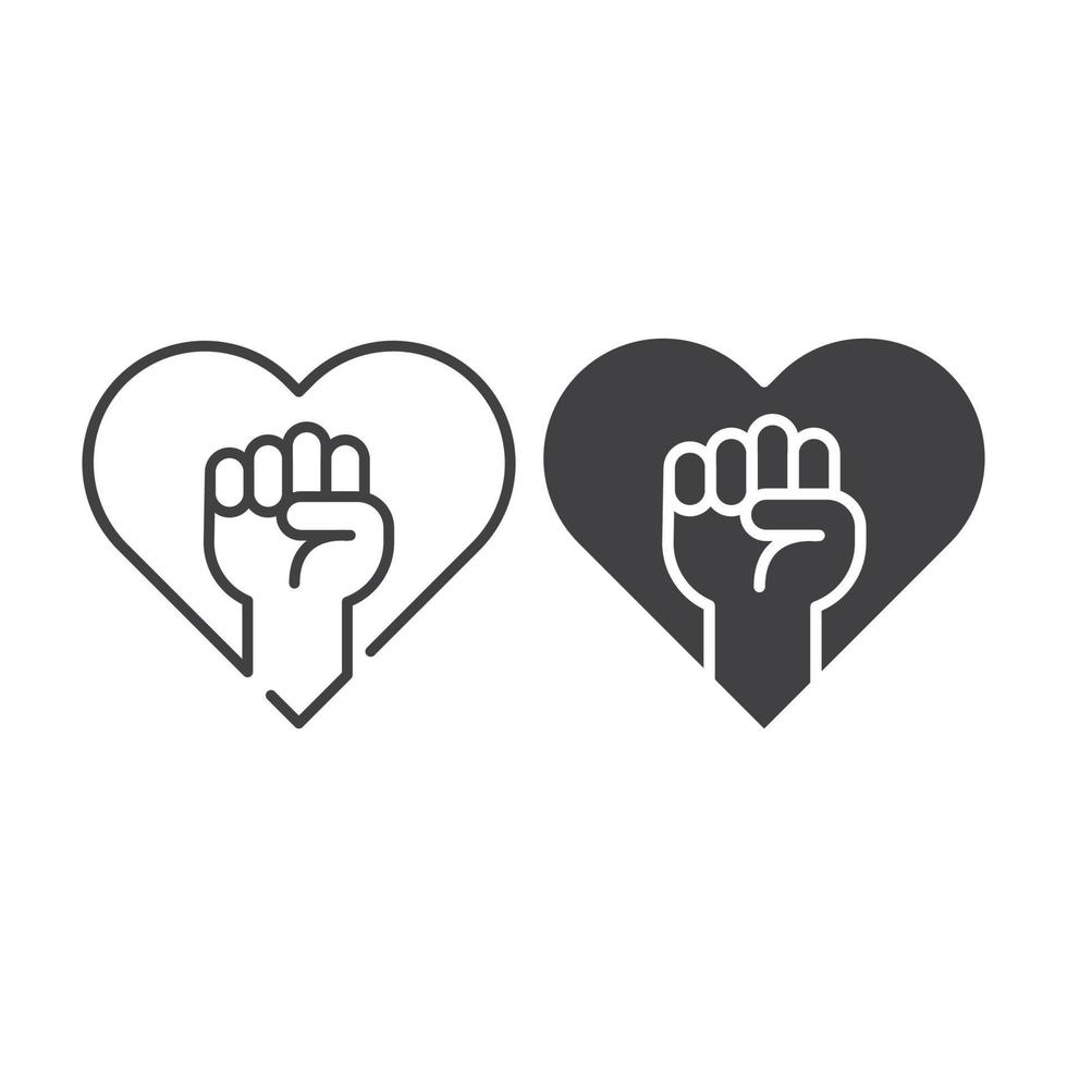 Love power concept, heart with fist. Vector icon template