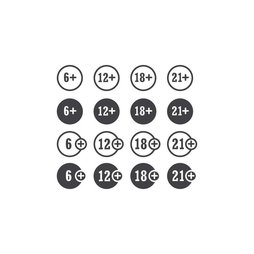 Set of age restriction, age limit warning. Vector icon template