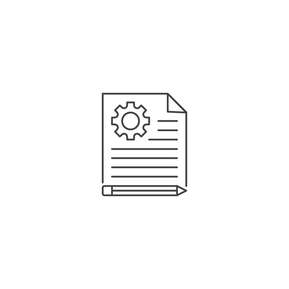 Technical project, brief, gear with document pencil. Vector outline icon template
