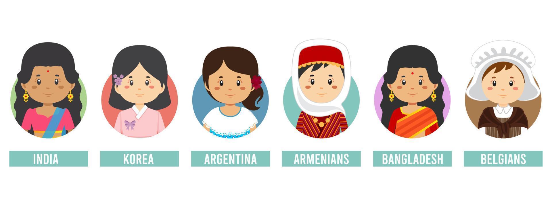 Set Avatars with Different Countries vector