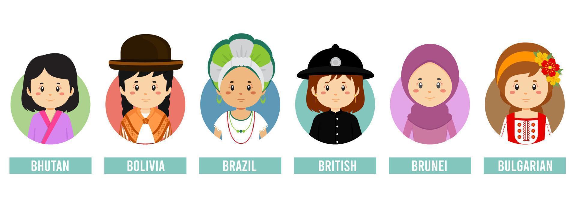 Set Avatars with Different Countries vector