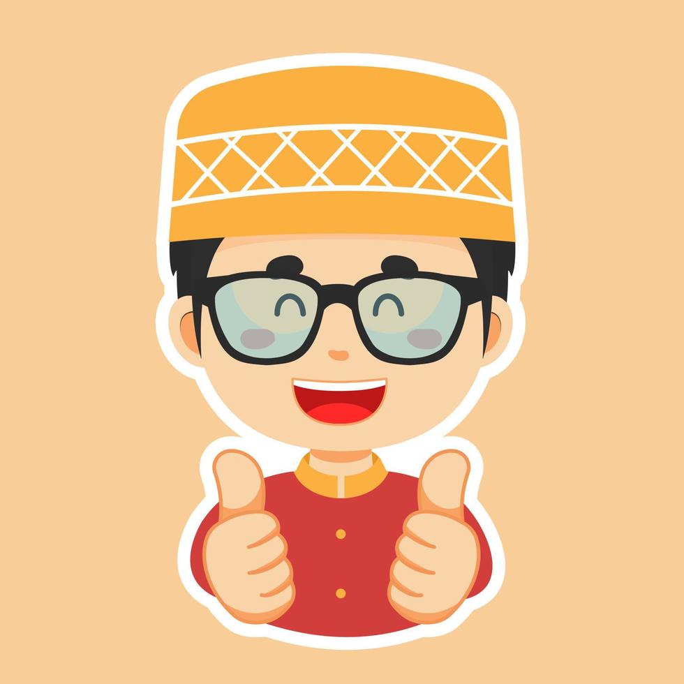 Happy Muslim Character Sticker vector