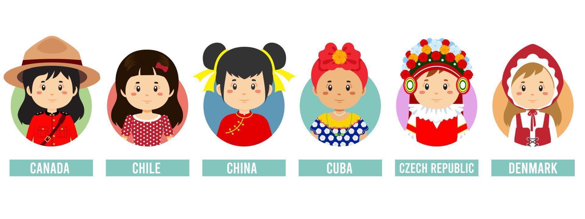 Set Girl Avatars with Different Countries vector