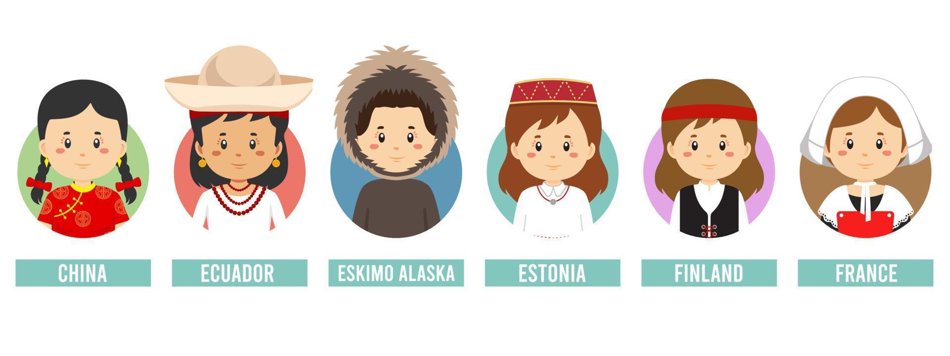 Set Girl Avatars with Different Countries vector