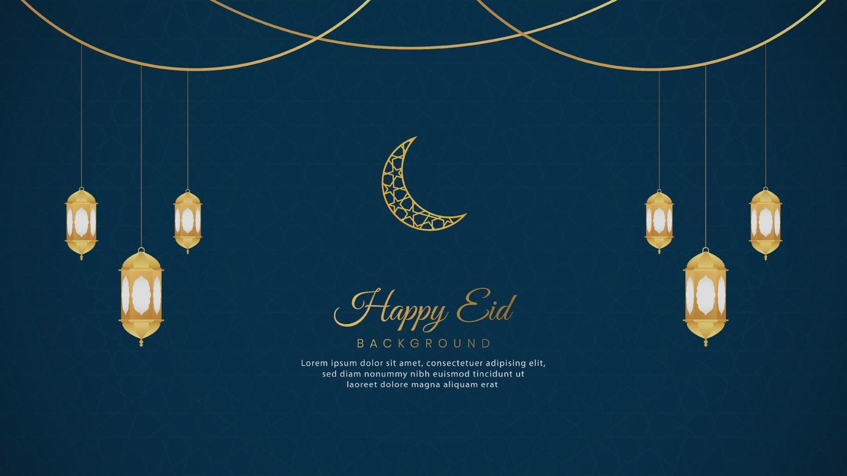 Happy Eid Islamic Arabic Blue Luxury Background with Geometric pattern and Beautiful Ornament with Lanterns vector