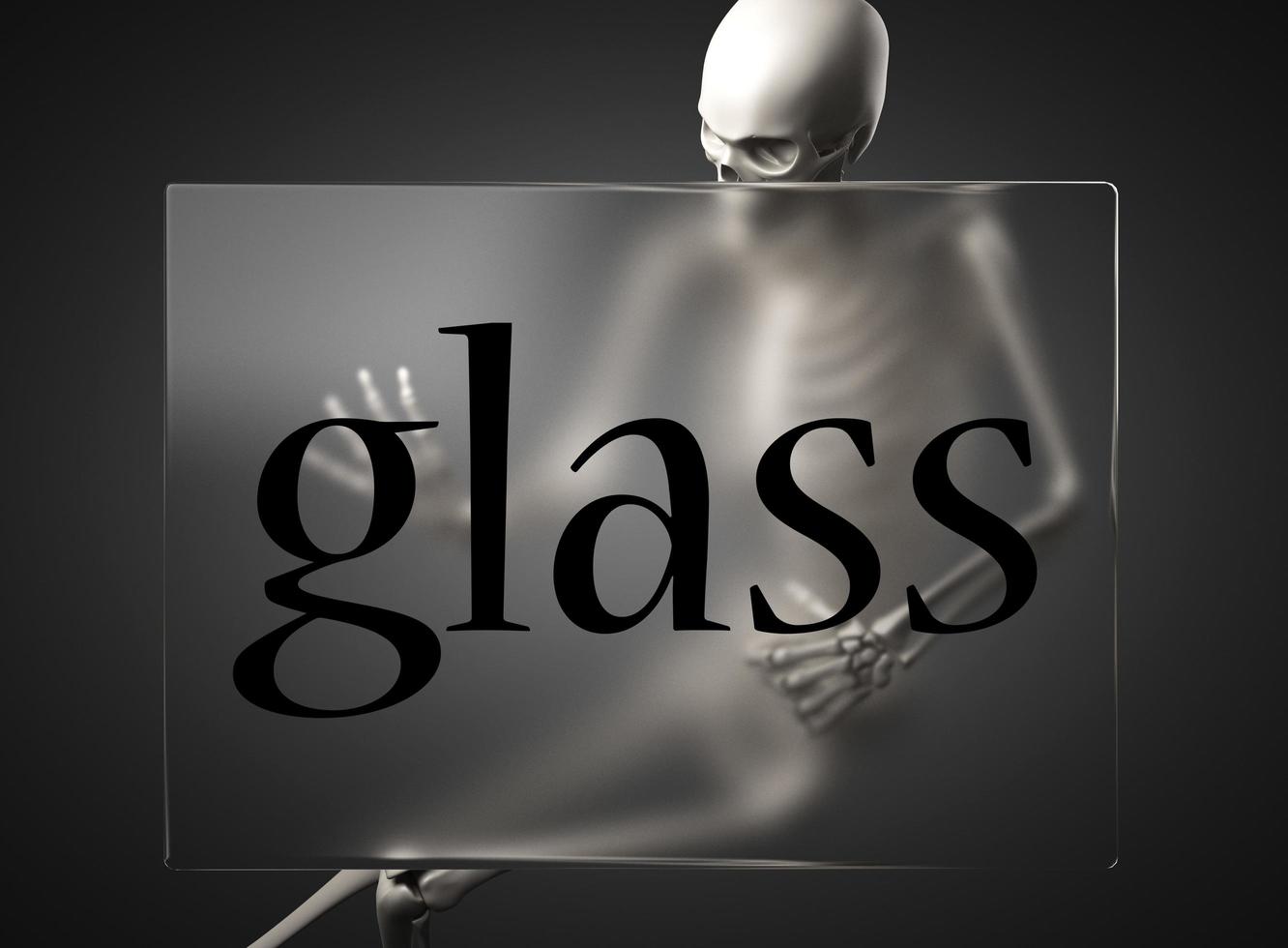 palabra de vidrio sobre vidrio y esqueleto foto