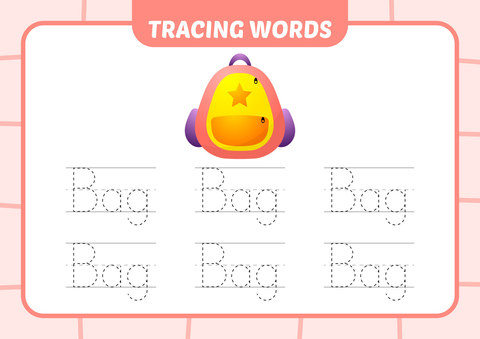 tracing words for kids, bag vector 7382098 Vector Art at Vecteezy