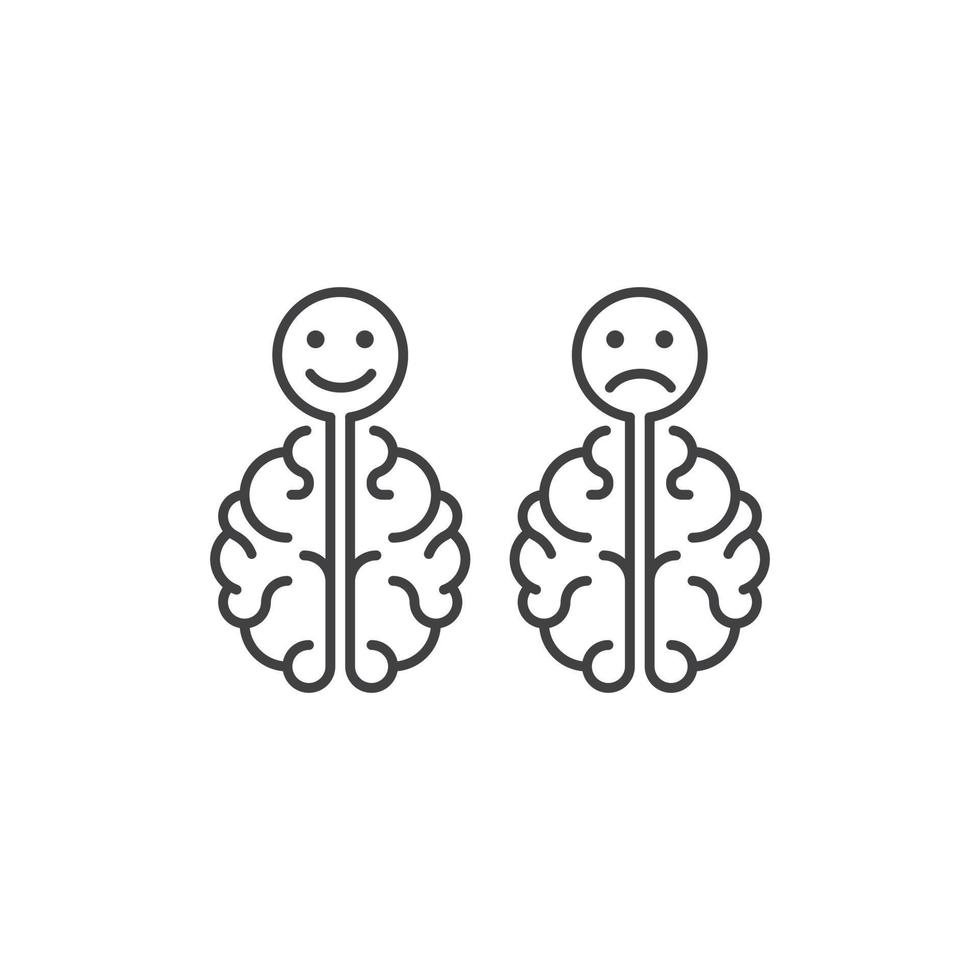 Brain with emotions, sad and happy mind, psychological. Vector outline icon template