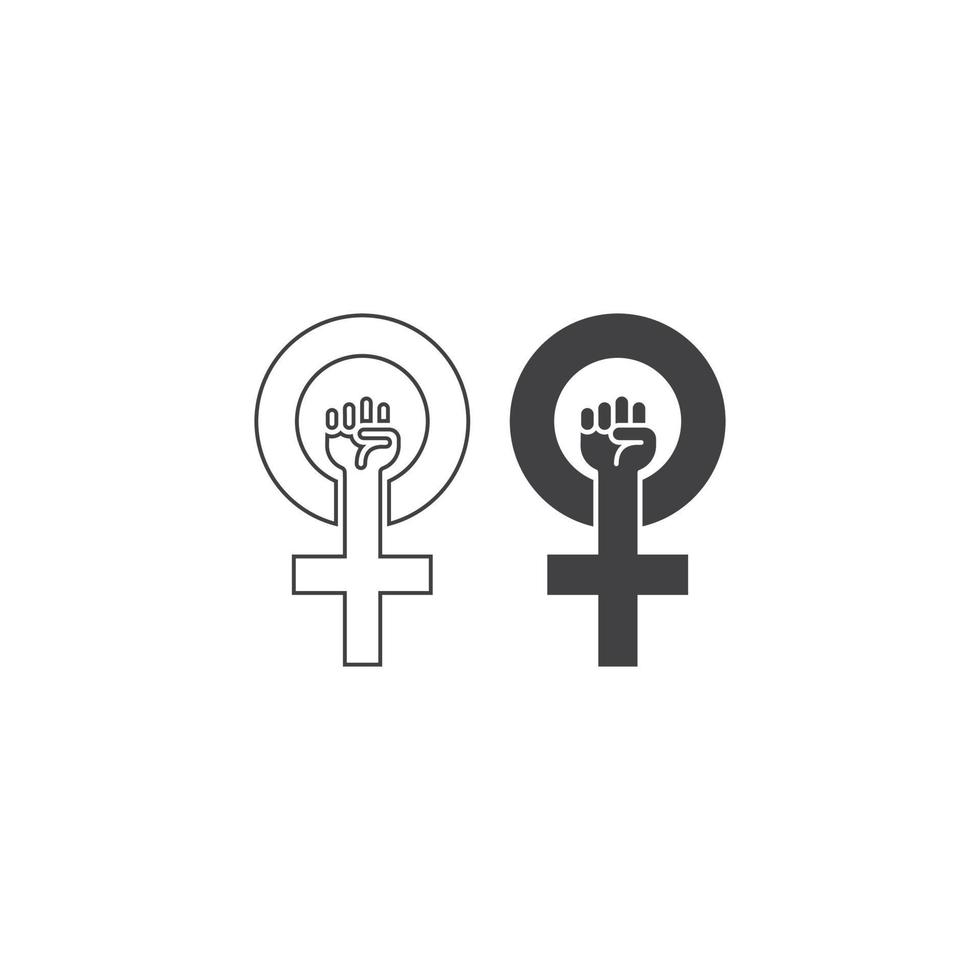 poder femenino, feminismo, género femenino con mano de puño de protesta. plantilla de icono de contorno vectorial vector