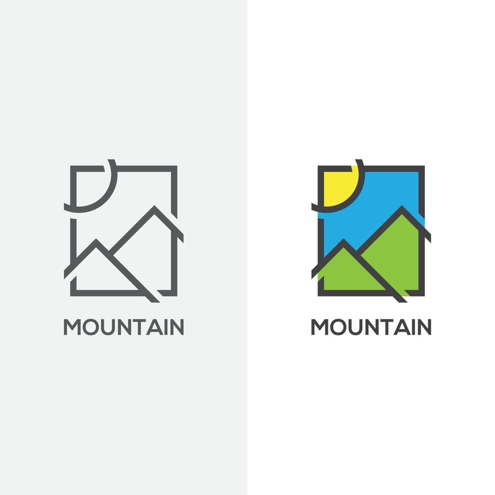 Mountain and sun views. Vector logo icon template