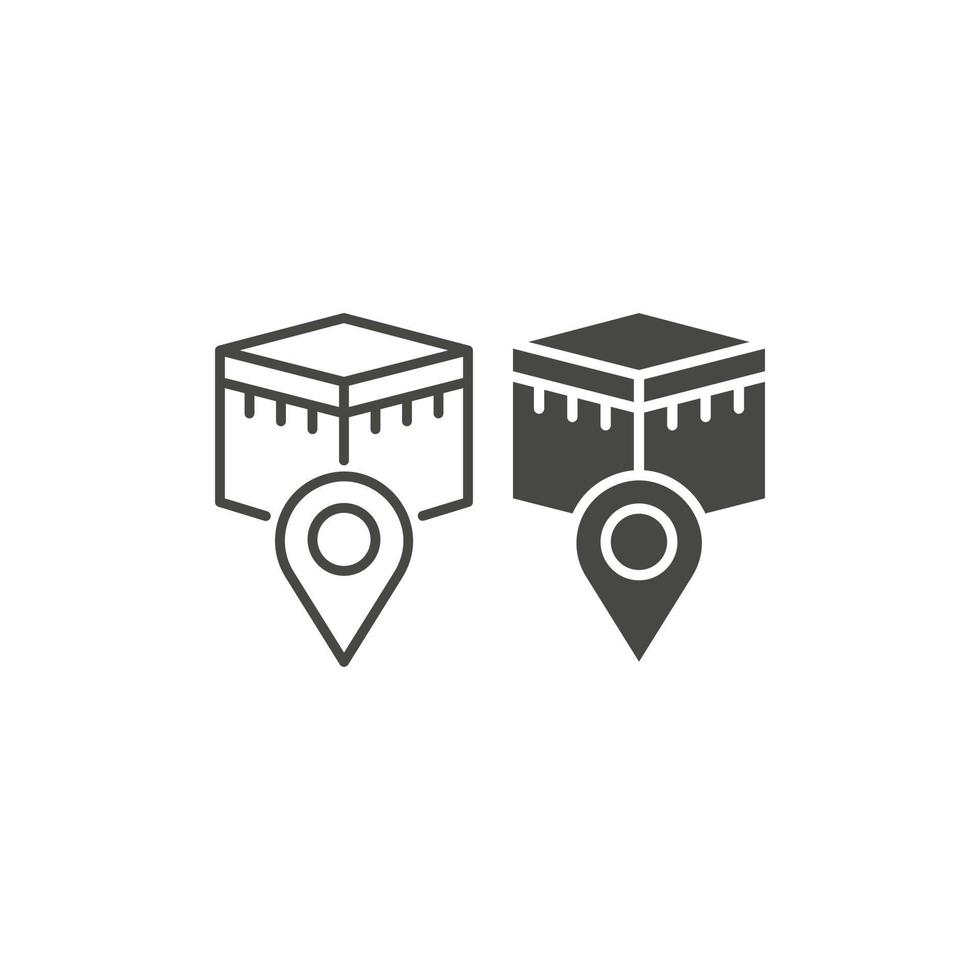 Qibla, kabah pin location, islamic concept. Vector outline icon template