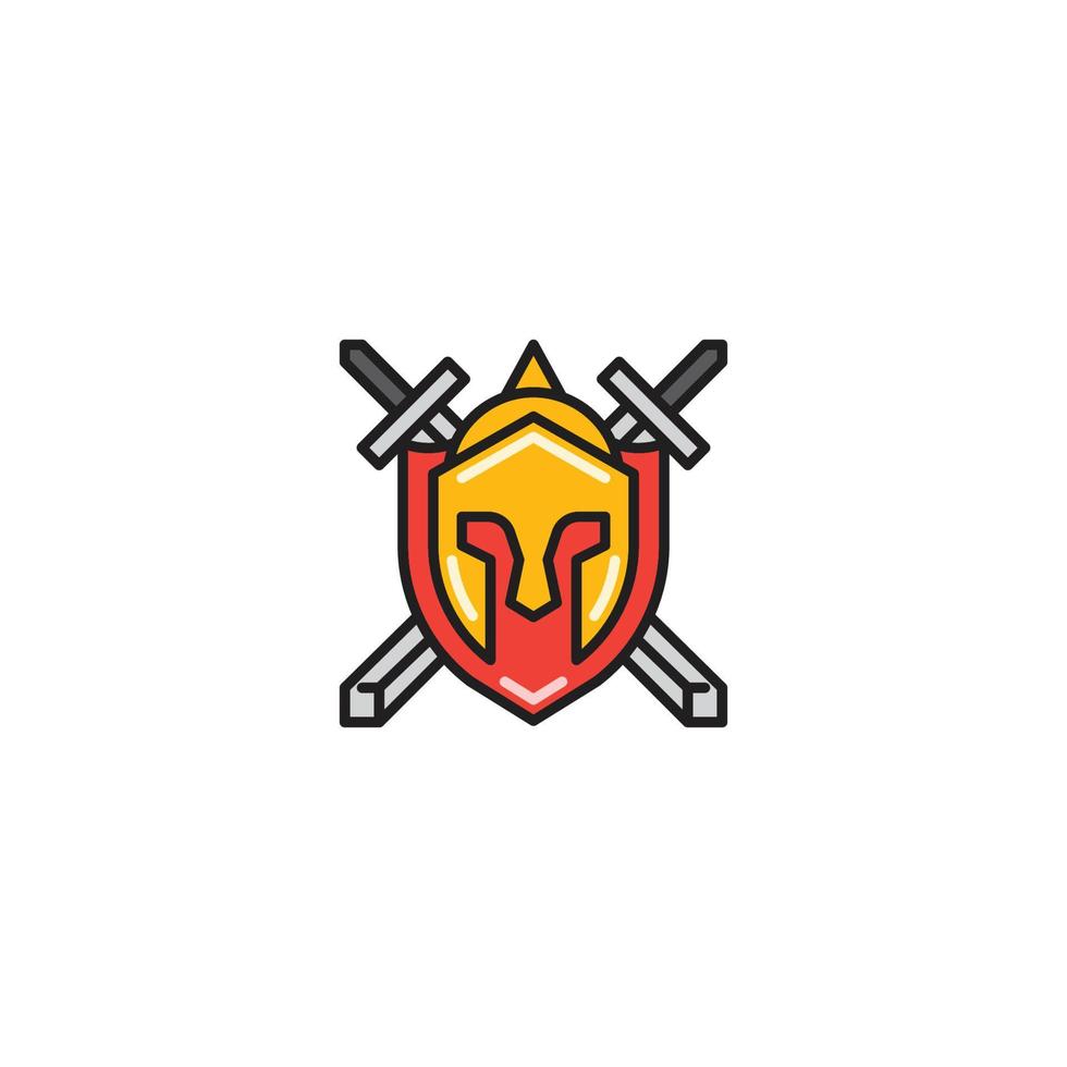 Spartan warrior helmet with shield and sword. Vector logo icon template