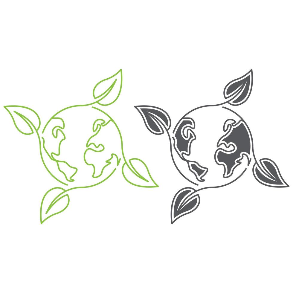 Environmental, eco world planet, earth globe with leaf. Vector outline logo icon template