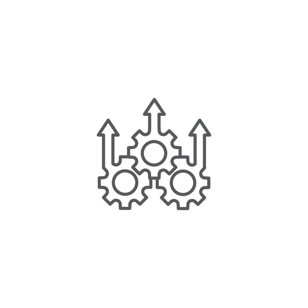 Operational excellence, gear arrow up, innovation, production growth concept. Vector icon outline template