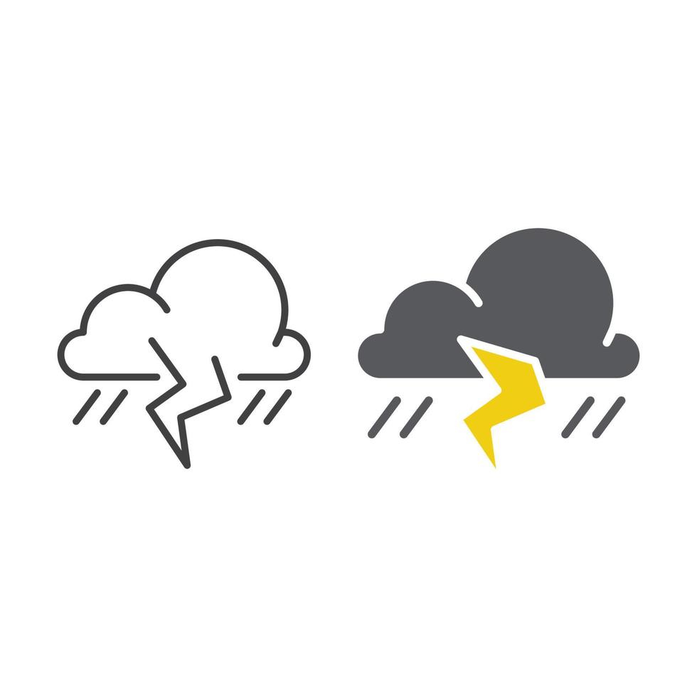 Thunder storm with rain. Vector icon template