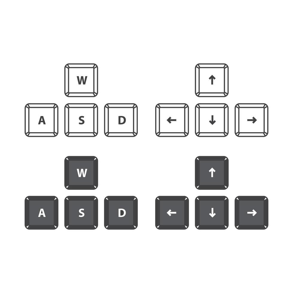 WASD, direction, gaming keys on keyboard. Vector icon template