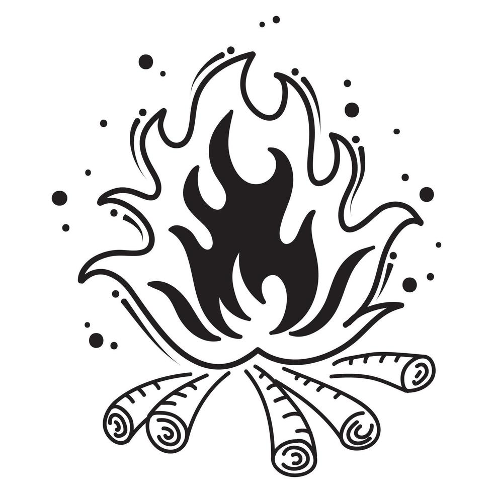 Hand drawn fire icons. Fire Flames Icons Vector Set. Hand Drawn Doodle Sketch Fire, Black and White Drawing. Simple fire symbol.