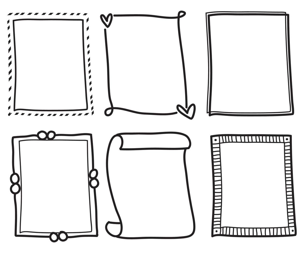 hand drawn Set of black and white doodle rectangle frames vector