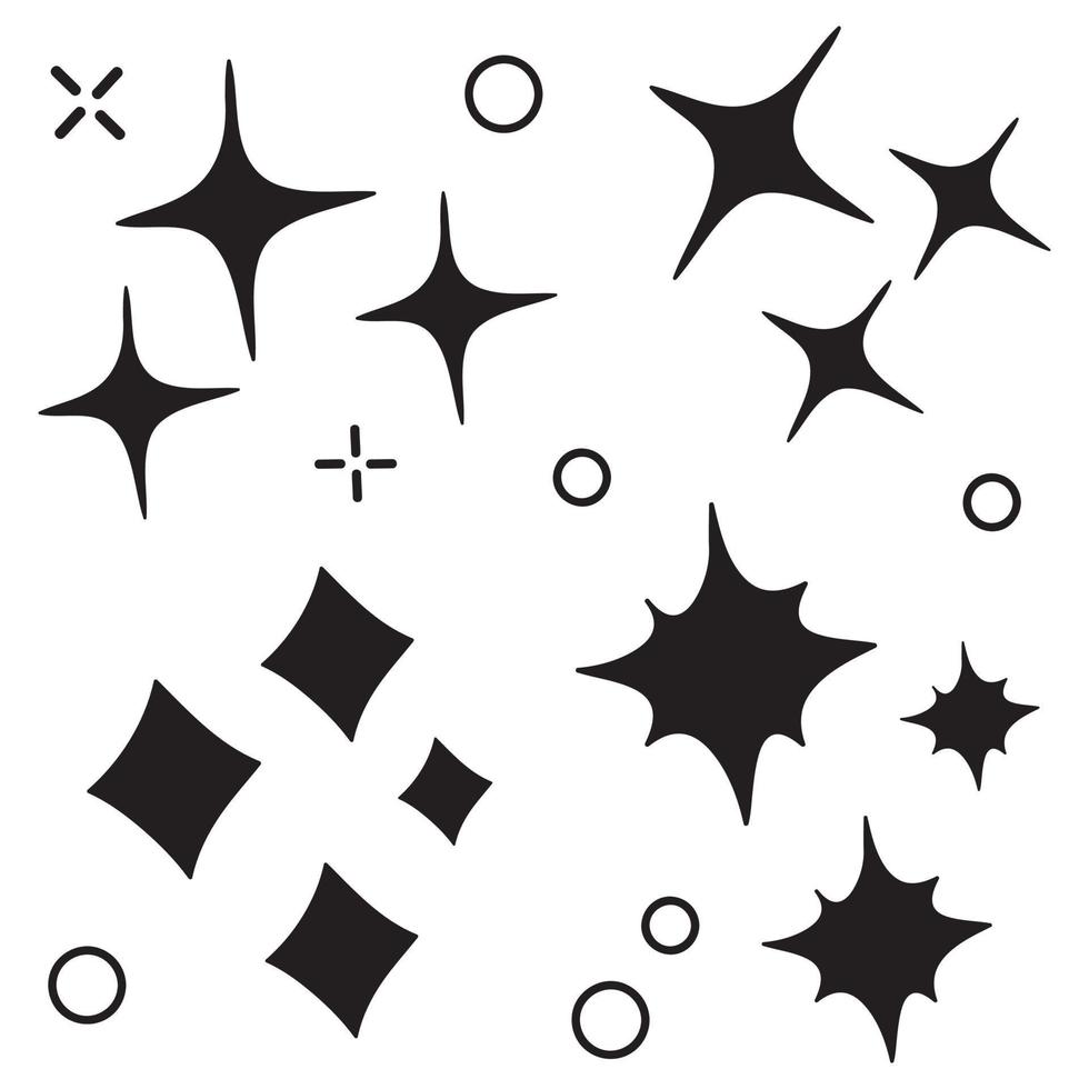 conjunto de garabatos de estrellas vectoriales icono brillante, icono de superficie limpia. estrellas de efecto de luz brillante y explosión brillante. aislado sobre fondo blanco. ilustración vectorial vector