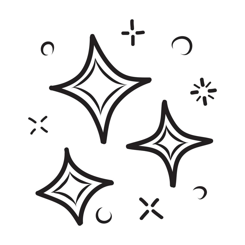 doodle set of vector stars sparkle icon, clean surface icon. Glowing light effect stars and shining burst. isolated on white background. vector illustration