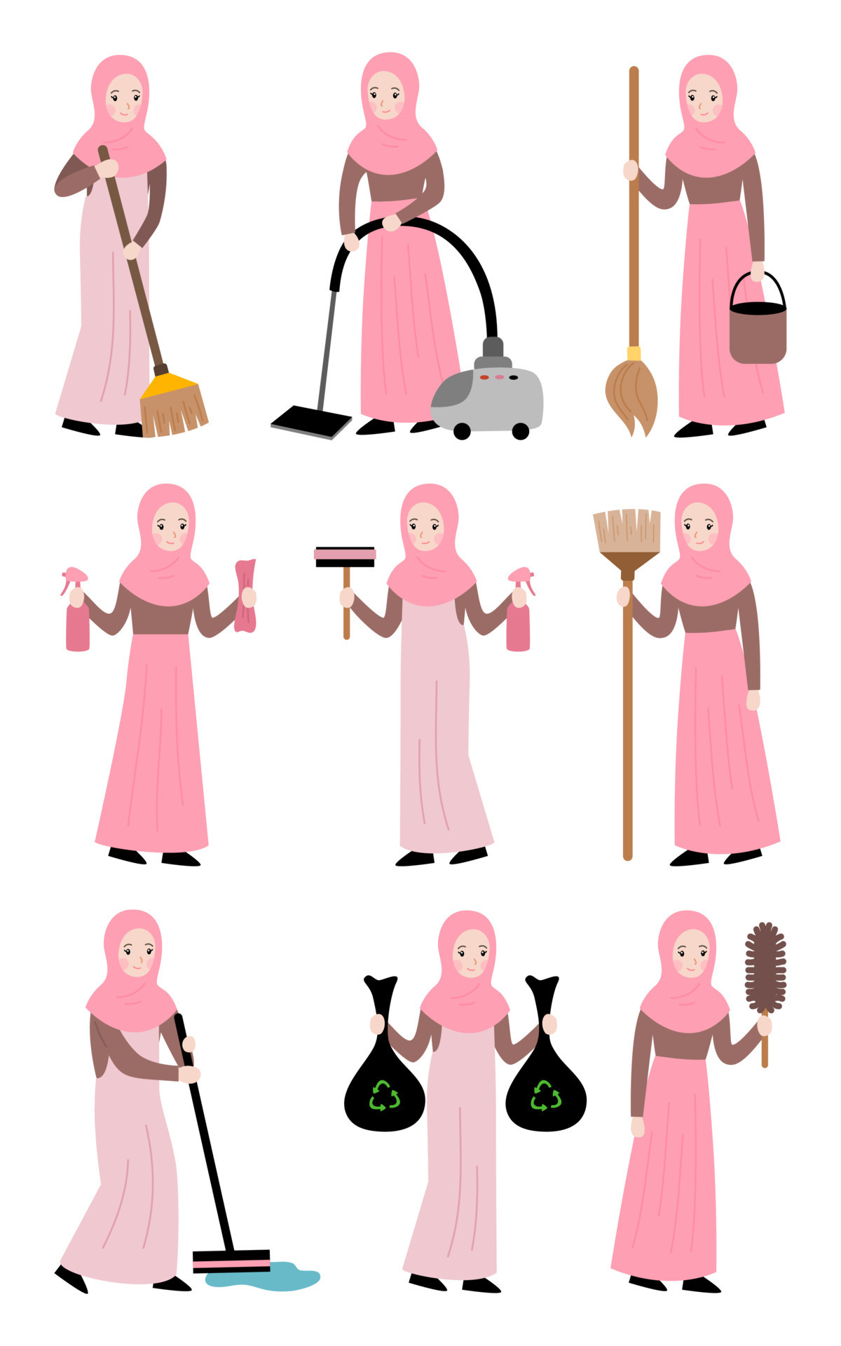 Muslim girl wear hijab cleaning vector flat illustration 7382511 Vector