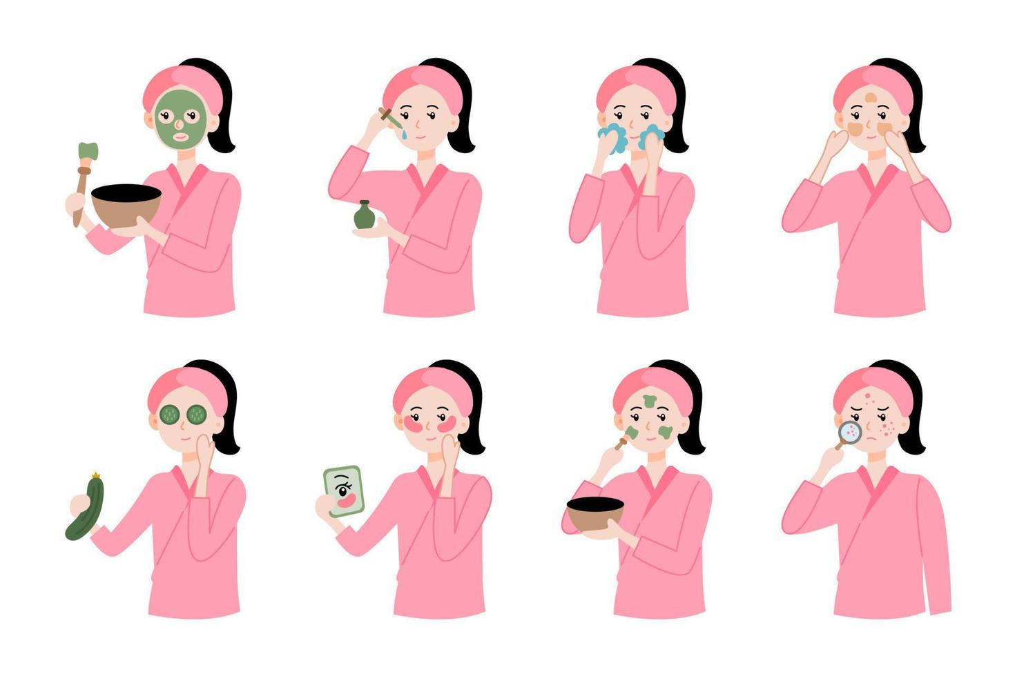 Girl Skin care routine vector flat illustration