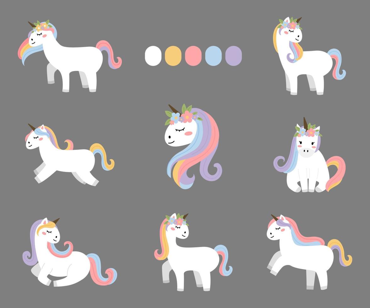 Unicorn flat vector collection illustration