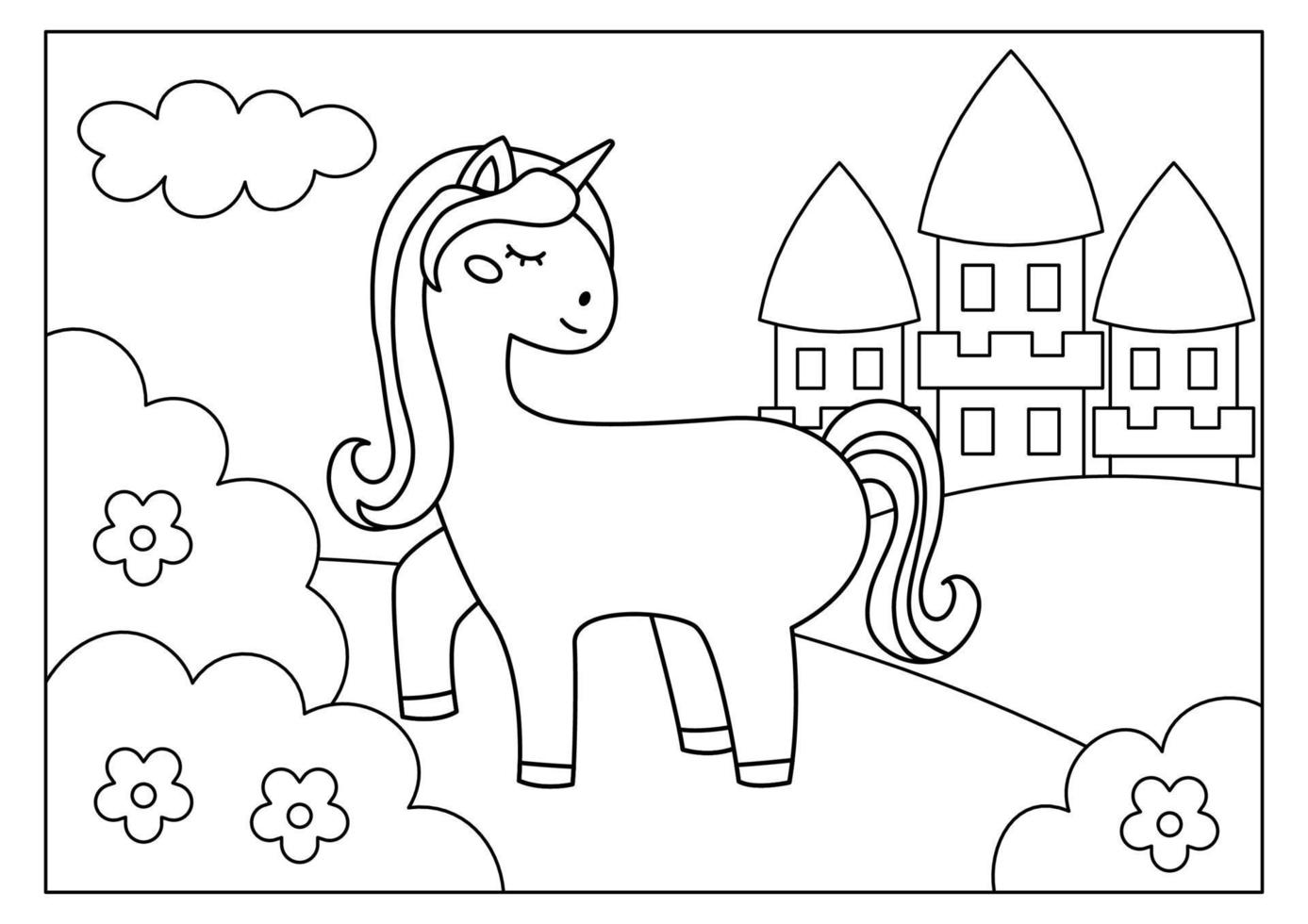 Unicorn coloring page for kids vector illustration