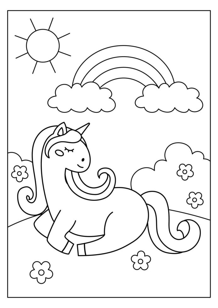 Unicorn coloring page for kids vector illustration