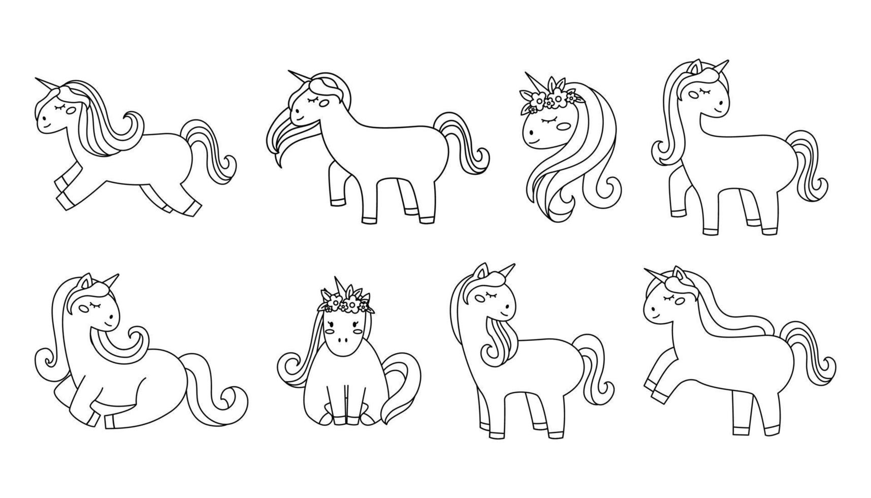 Unicorn coloring page for kids vector illustration