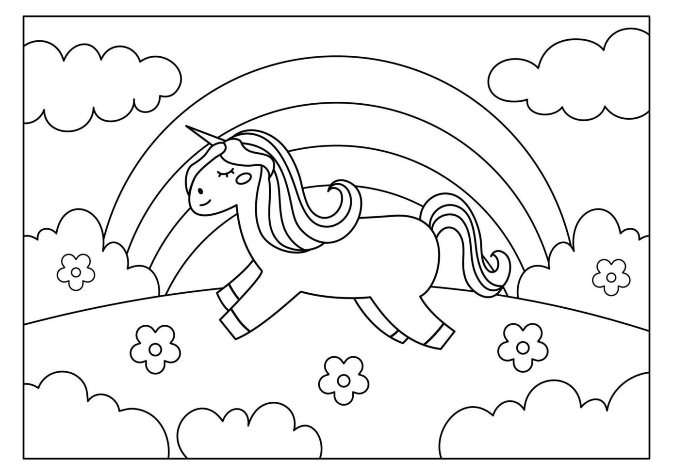 Unicorn coloring page for kids vector illustration