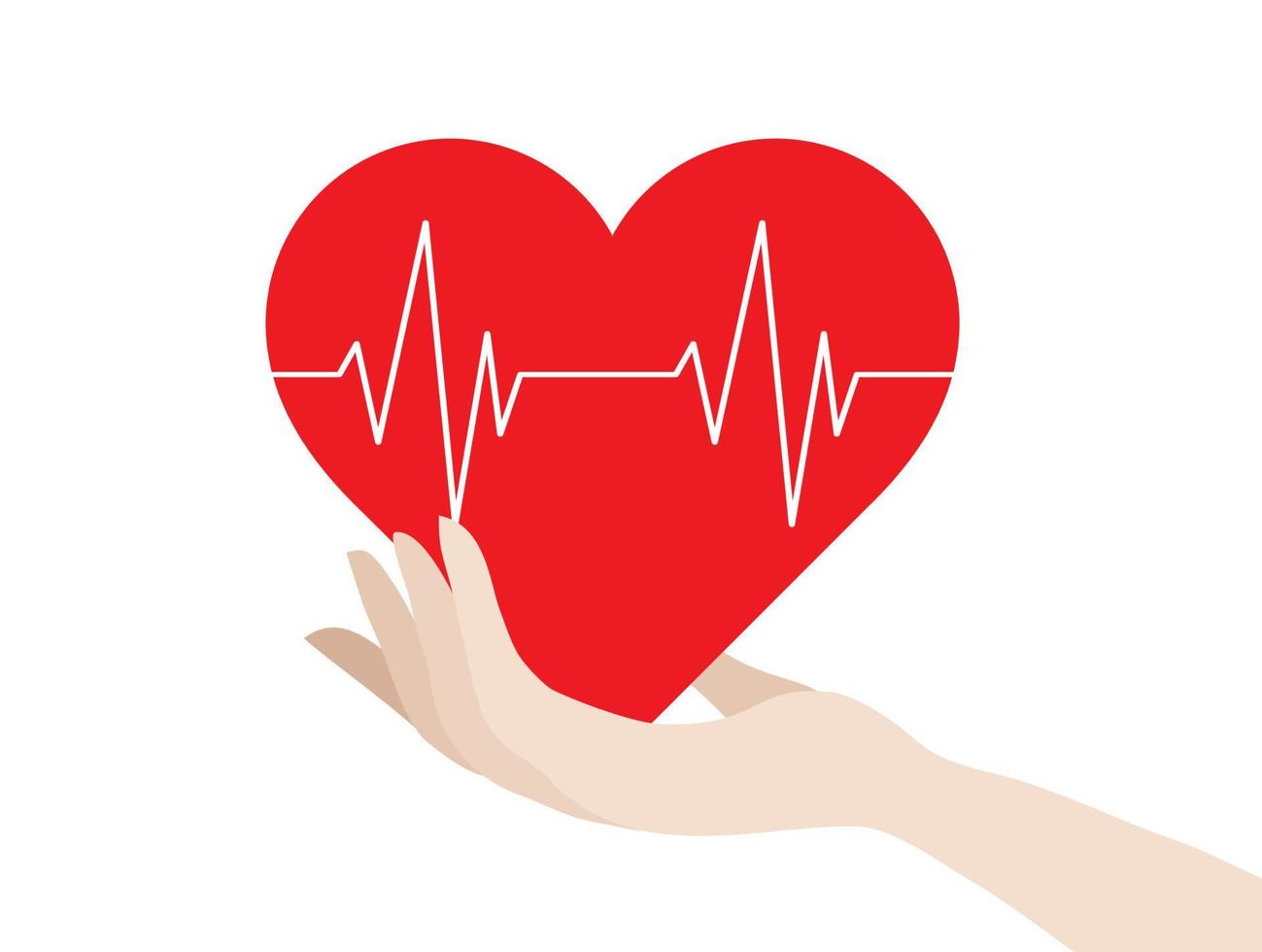 Red heart beat pulse in hand vector illustration. Medical and health design concept background