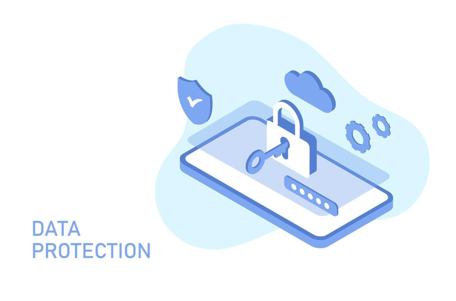 Cyber security and data protection privacy concept. Secure data management and protect data from hacker attacks and padlock icon to internet technology networking vector illustration