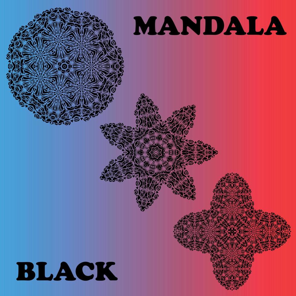 set of black and white mandalas on a gradient color background vector