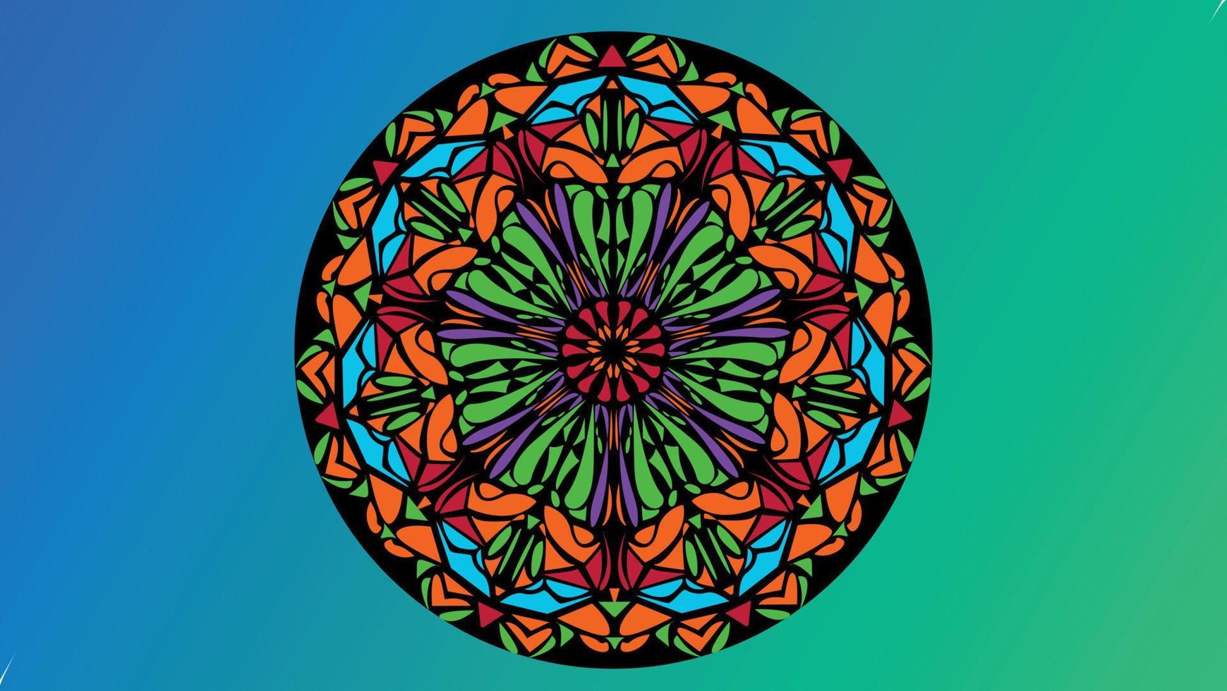 mandala de colores brillantes de formas geométricas sobre un fondo de color degradado vector