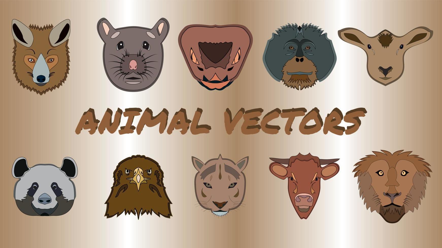 Set of animal icons with colors and shadows on a gradient background vector