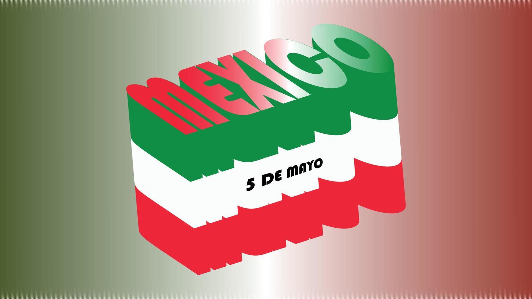 texto isométrico del día de méxico en colores de la bandera mexicana vector