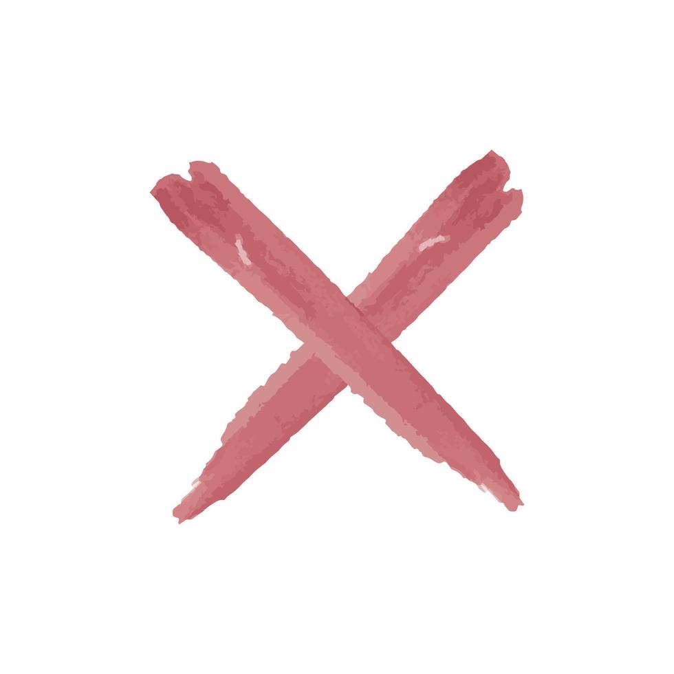 watercolor letter X mark. Red cross sign vector