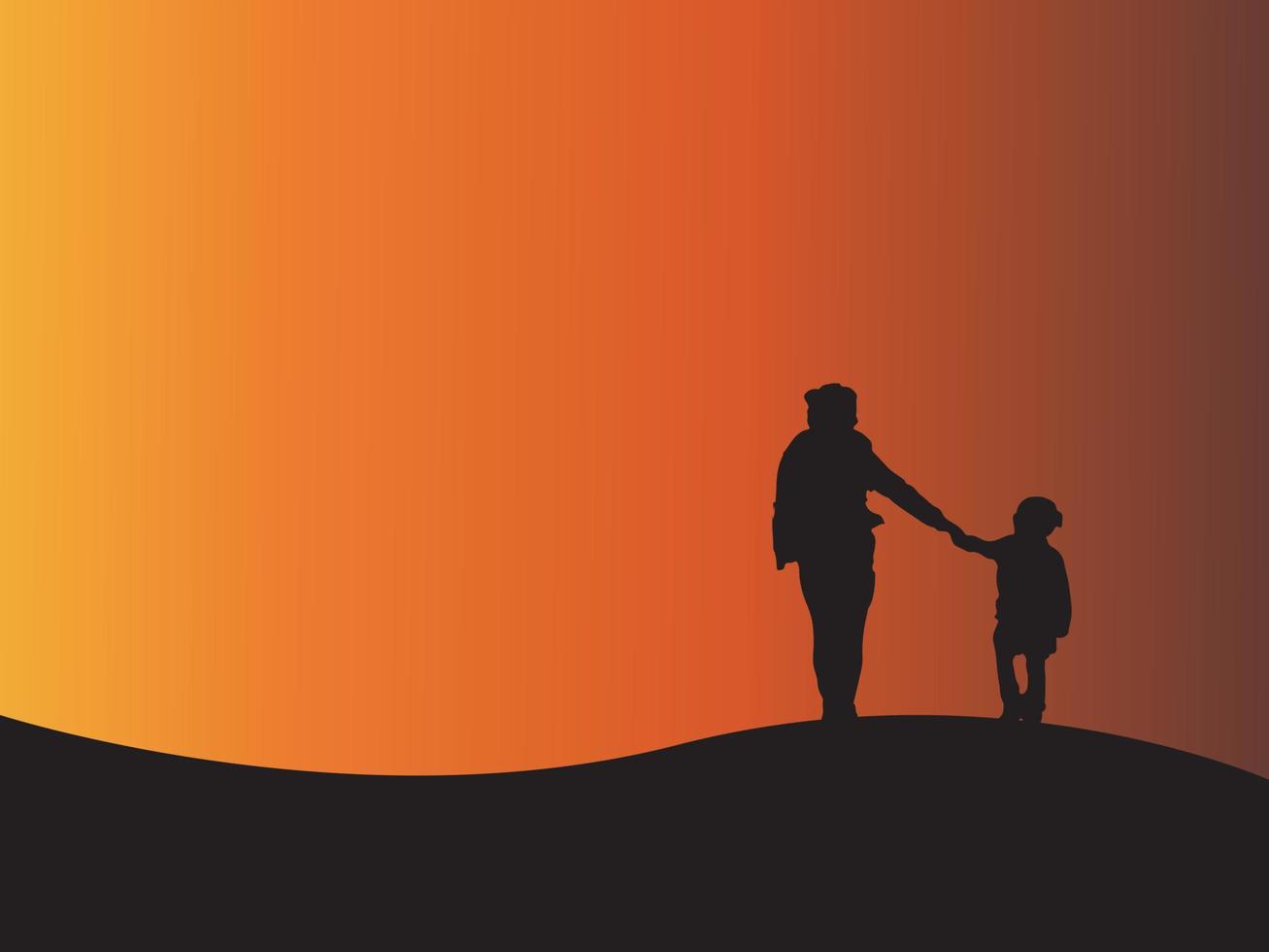 silhouette of mother and son walking. good for mother's day vector