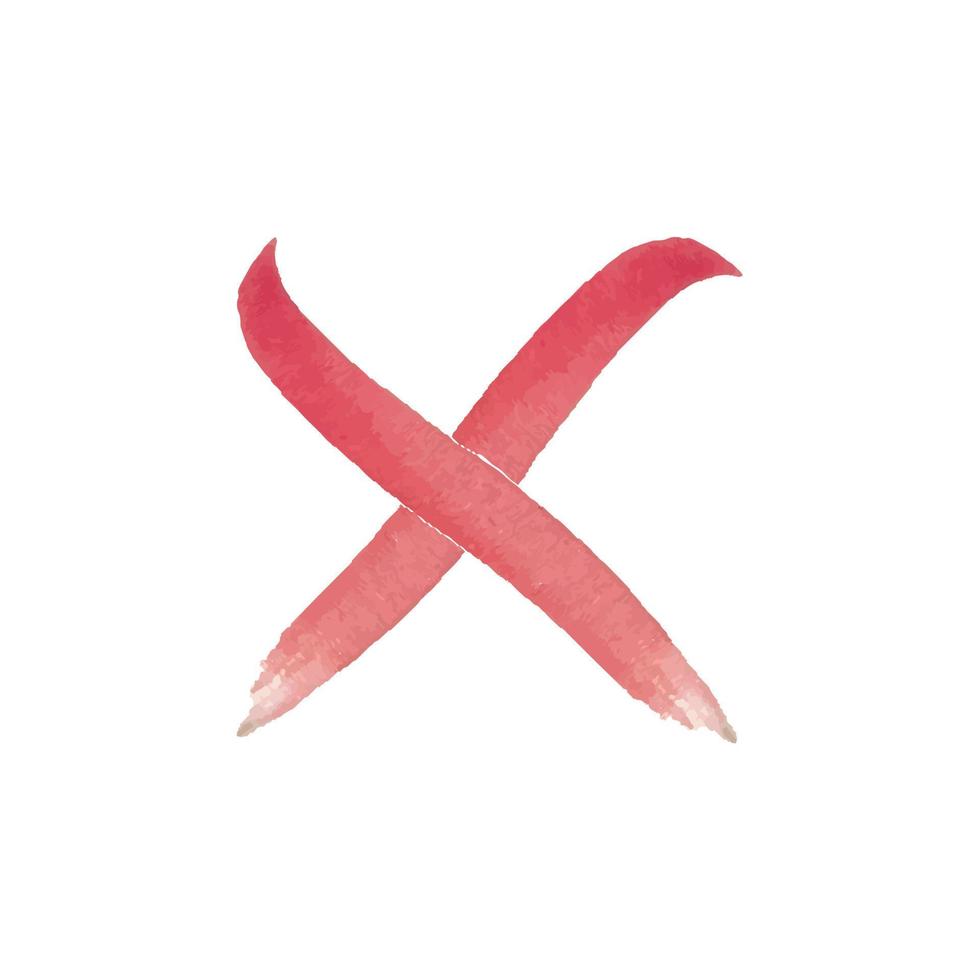 watercolor letter X mark. Red cross sign vector