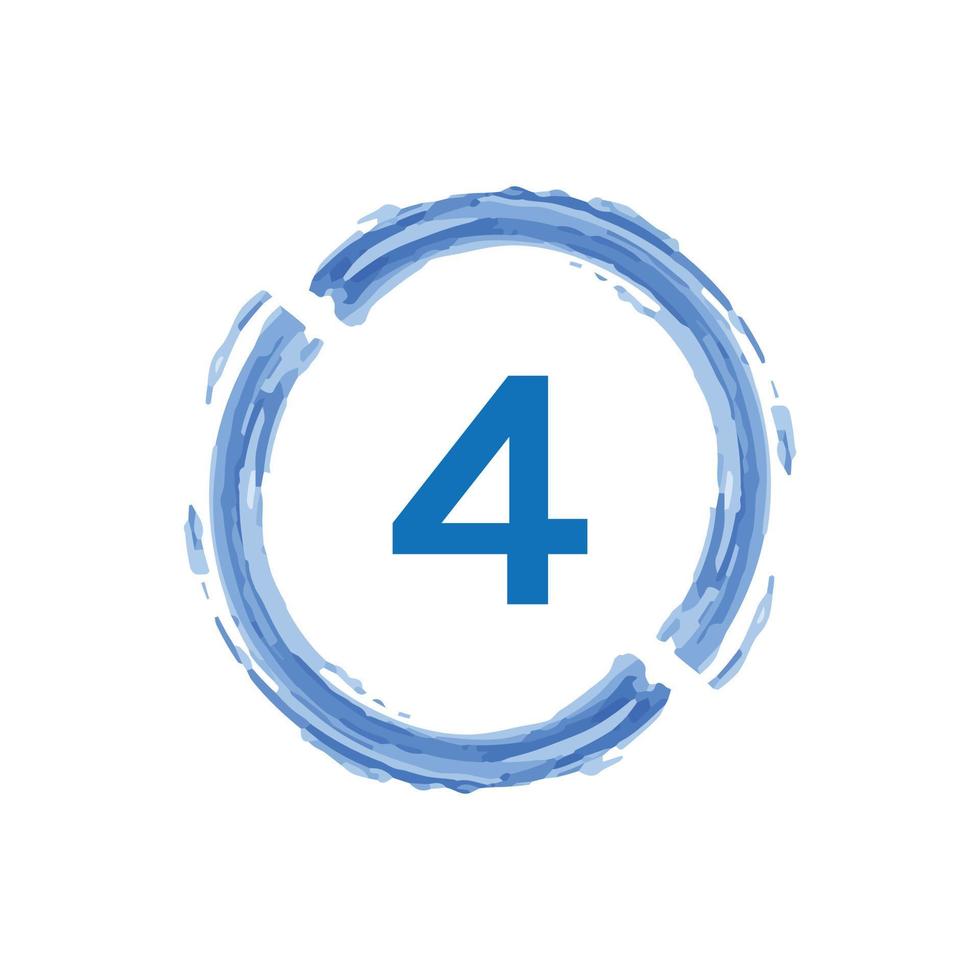 number 4 in Watercolor blue circle on white background. vector