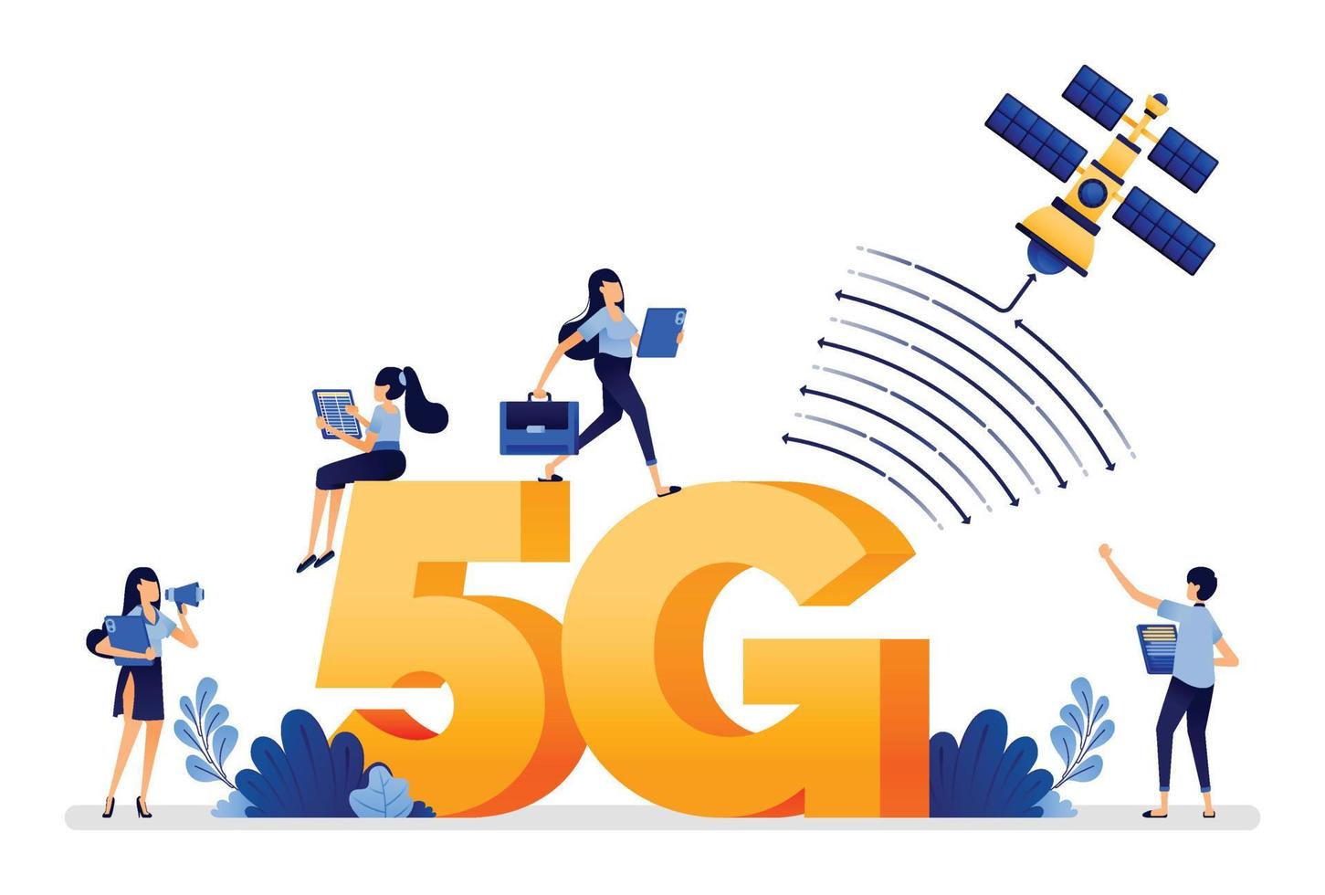 diseño de ilustración de actividades más fácil con la velocidad de la red de Internet 5g lte conectada al satélite. el vector se puede utilizar para la página de destino, la web, el sitio web, el afiche, las aplicaciones móviles, los anuncios de folletos, el volante, la tarjeta