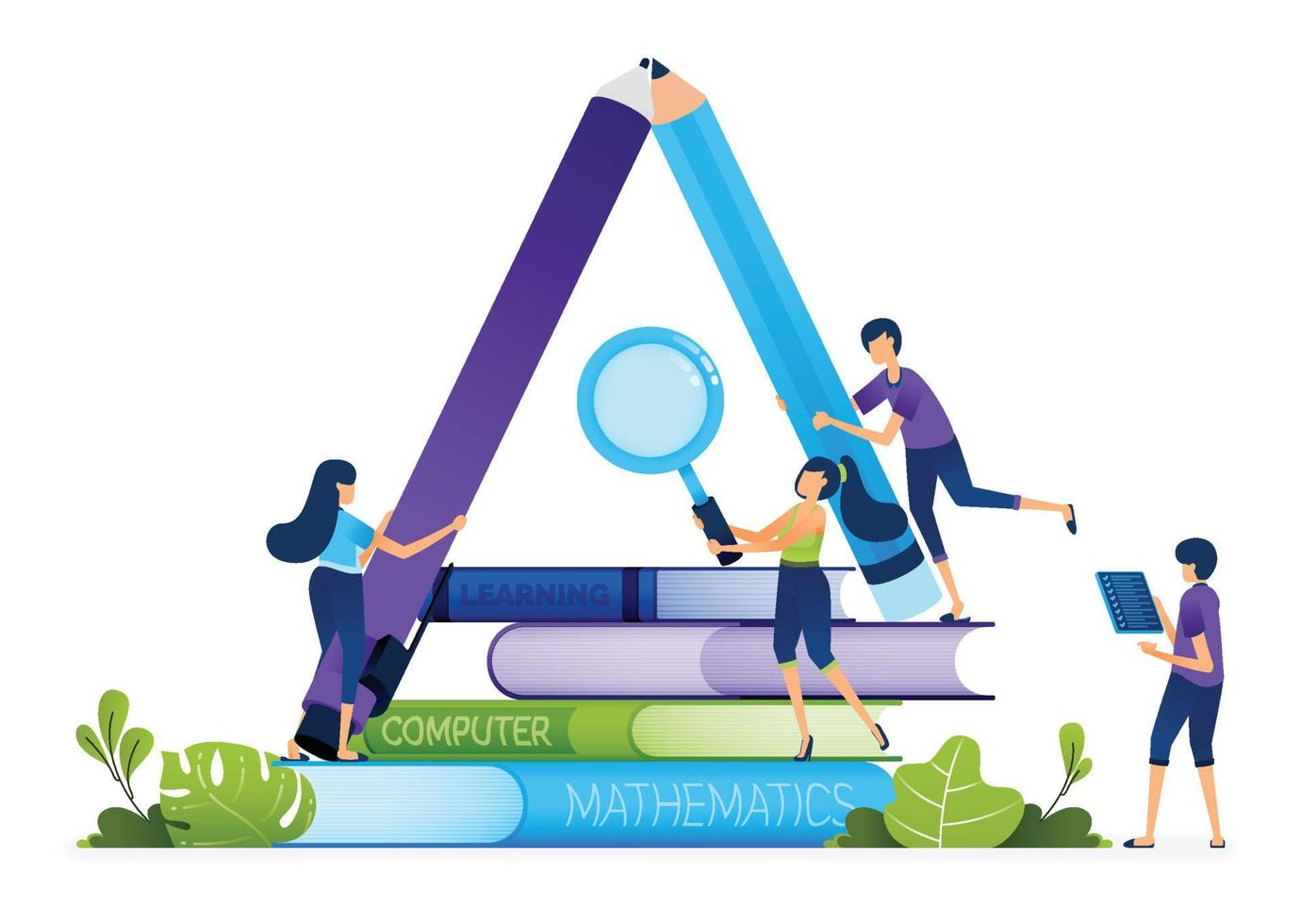 Education illustration of learning from schools that educate students to actively manage teamwork and collective interactions. Landing page, web, website, banner, ads, card, apps, brochure, flyer vector
