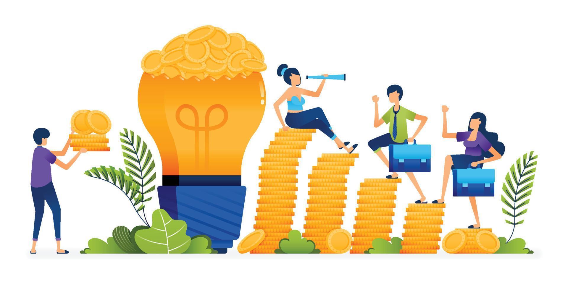 Business illustration of investment ideas to increase profitability and develop more efficient and sustainable businesses and jobs. Landing page, web, website, banner, ads, card, apps, brochure, flyer vector