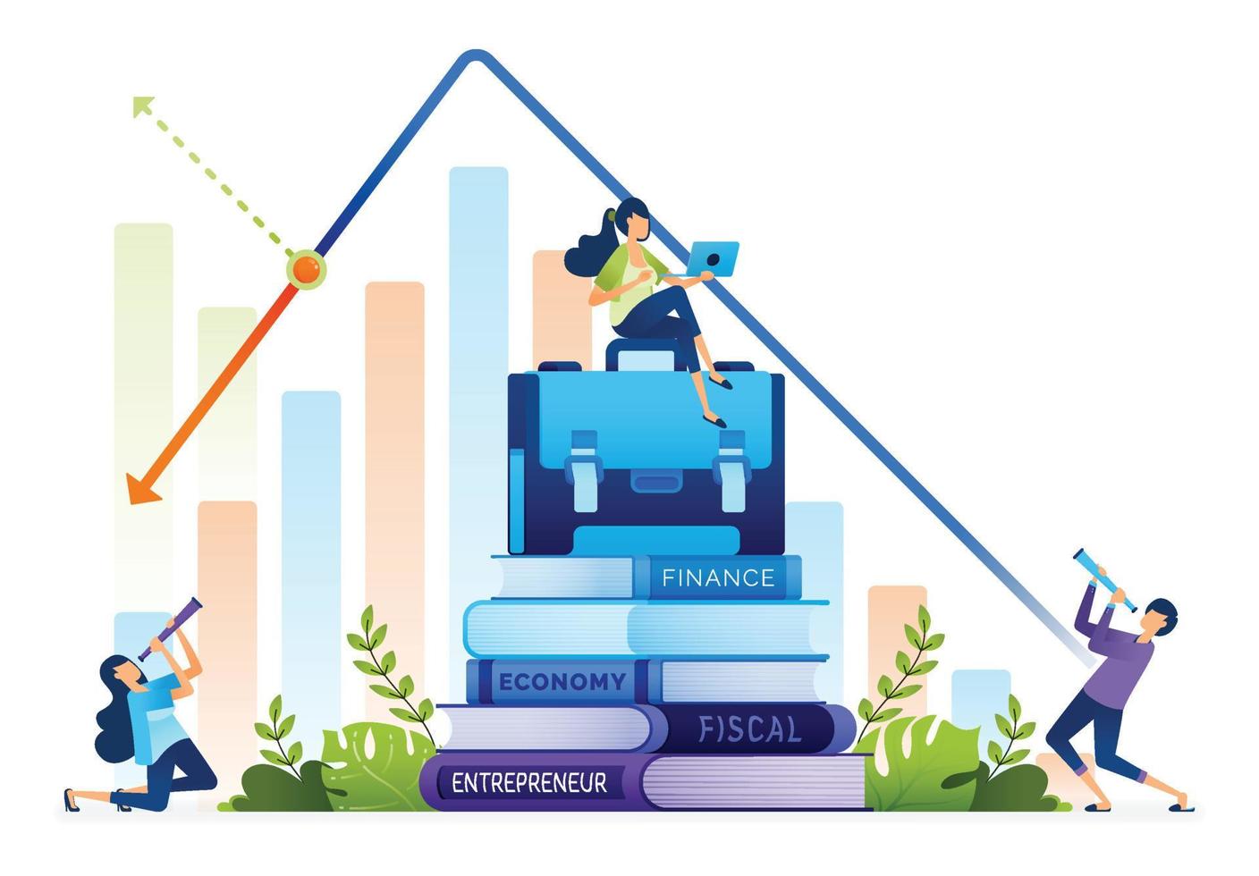 Finance illustration of entrepreneurship and business education are useful for obtaining future careers and developing themselves. Landing page, web, website, banner, ads, card, apps, brochure, flyer vector
