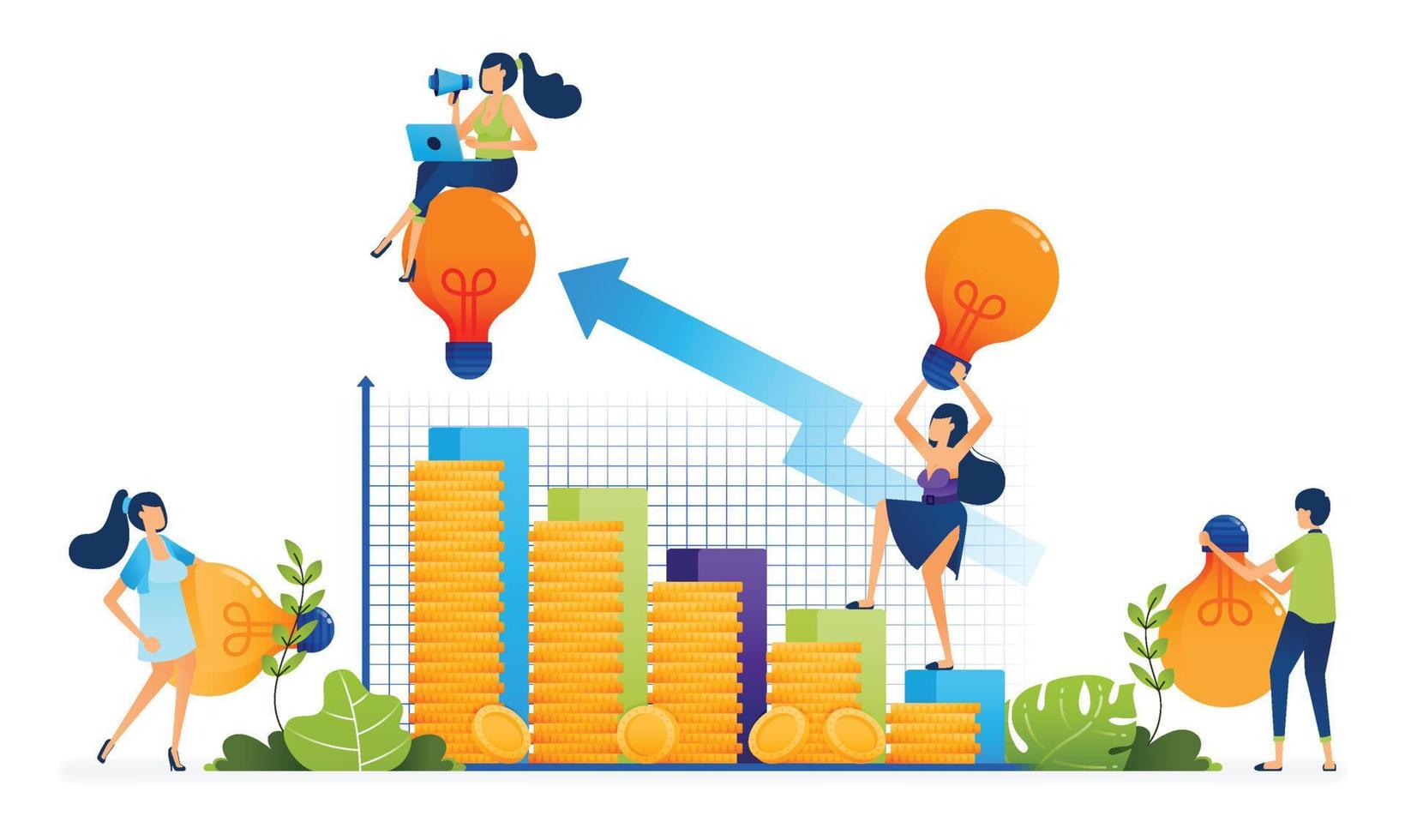 Finance illustration of collect ideas for financial investments that increase money and profit continuously or passive income. Landing page, web, website, banner, ads, card, apps, brochure, flyer vector